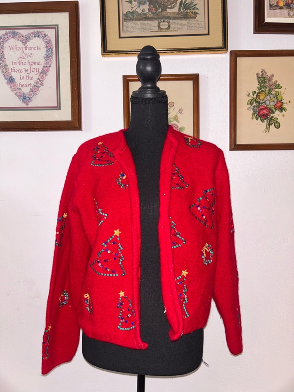 Karen Scott Red Embellished Holiday Cardigan Jacket